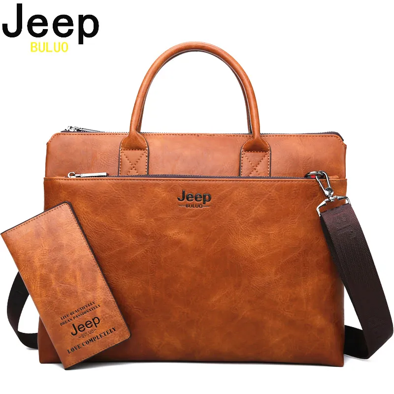 Jeep Buluo Brand Hoge Kwaliteit 14 Inch Laptop Business Tassen Mannen Aktetassen Set Voor Handtassen Lederen Kantoor Grote Capaciteit Zakken