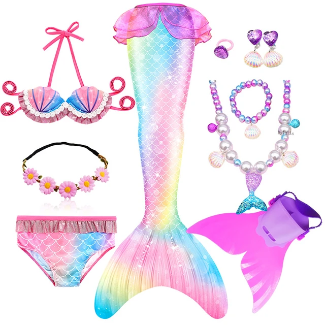 Fantezi çocuk denizkızı kuyrukları yüzme partisi Cosplay kostümleri cadılar  bayramı küçük denizkızı kız mayo Bikini seti mayo - AliExpress