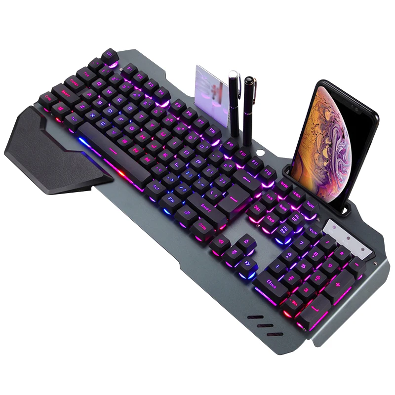 Игровая механическая клавиатура с мышью Проводная клавиатура RGB подсветка Механическая геймерская клавиатура с мышью для планшета Настольный - Цвет: Черный