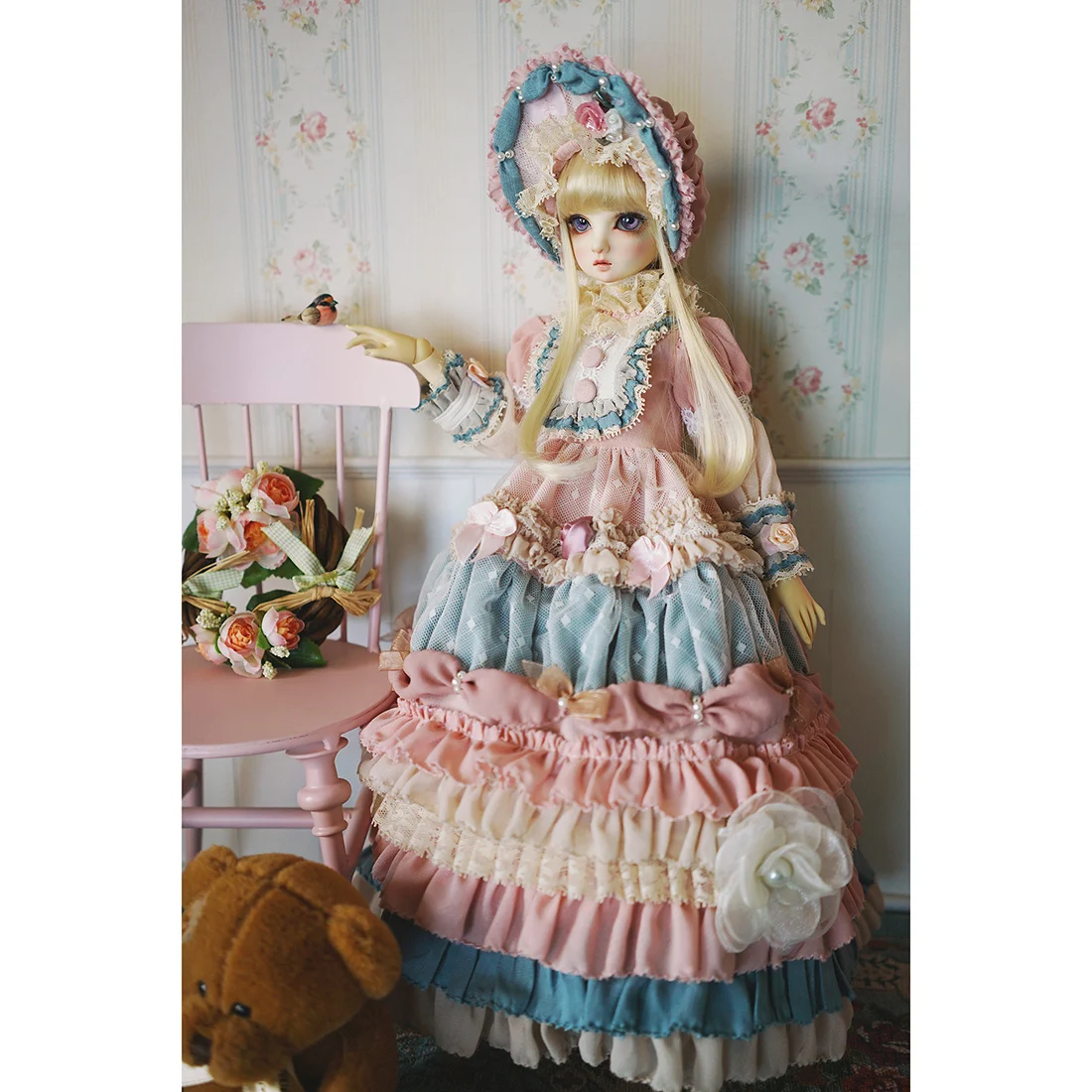 Modikerbjd платье с длинным рукавом и цветочным рисунком для 1/3 1/4 BJD кукол шариков