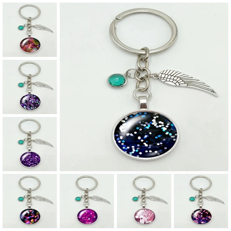 

2020 New Sweet Romantic Style Color Not The Same Star Series Pattern Glass Cabochon Alloy Tassel Key Chain Jewelry Small Gift