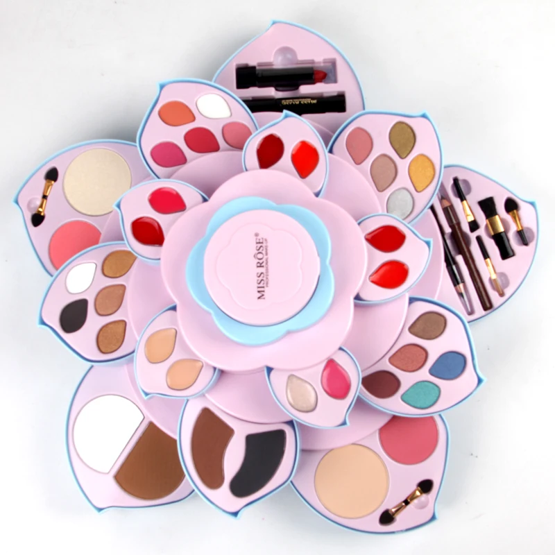 

2019 NEW MISS ROSE eyeshadow makeup set eye shadow Lip Gloss Blush powder lipstick pencil mascara Rotatable plum blossom shaped