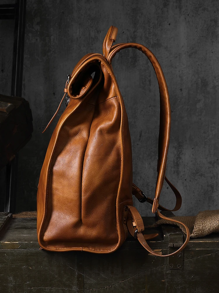 Retro art traveler first layer cowhide men's backpack large capacity backpack men bags leather outdoor hiking travel backpacks