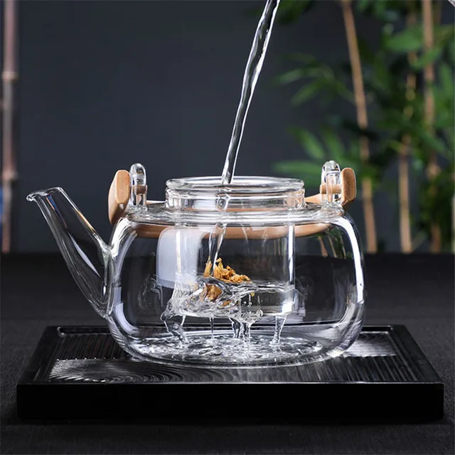 TOPONE Handle Glass Teapot Heat-Resistant Teapot Flower Tea Kettle Lar