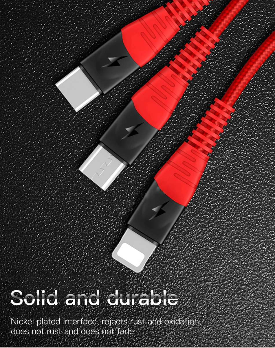 ACCEZZ 3 в 1 USB кабель нейлоновый зарядный кабель Micro usb type C для samsung S10 мобильный телефон для iPhone XS MAX зарядный кабель