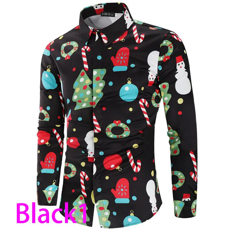 Модная Рождественская Мужская рубашка, Повседневная, с принтом, Camisa Social Masculina, тонкая домашняя рубашка, топы, Chemise Homme, Классическая гавайская рубашка