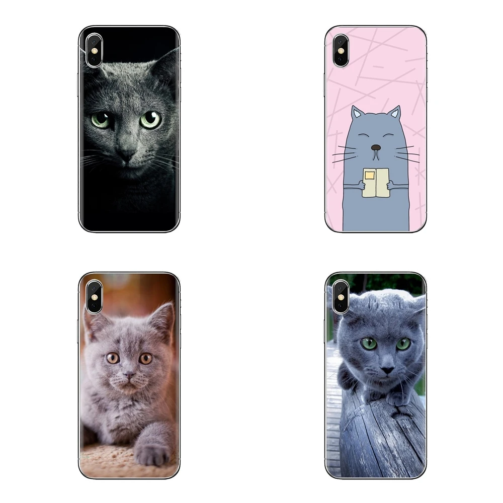 pet russian blue cat green eyes For iPod Touch Apple iPhone 4 4S 5 5S SE 5C 6 6S 7 8 X XR XS Plus MAX TPU Transparent Case Cover |