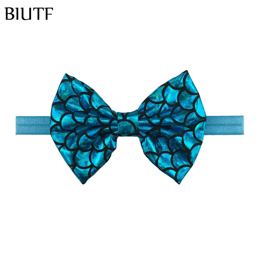 5-blue 20 шт./лот DIY бутик эластичная лента повязка с 5 ''мягкая ткань Русалка волос лук ребенок прекрасный Hairban вы выбираете цвет HB115 - Цвет: 5-blue