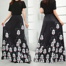 Модная длинная юбка в пол с героями мультфильмов, женские мусульманские юбки с эластичной высокой талией, Женская богемная винтажная юбка миди с Микки Маусом