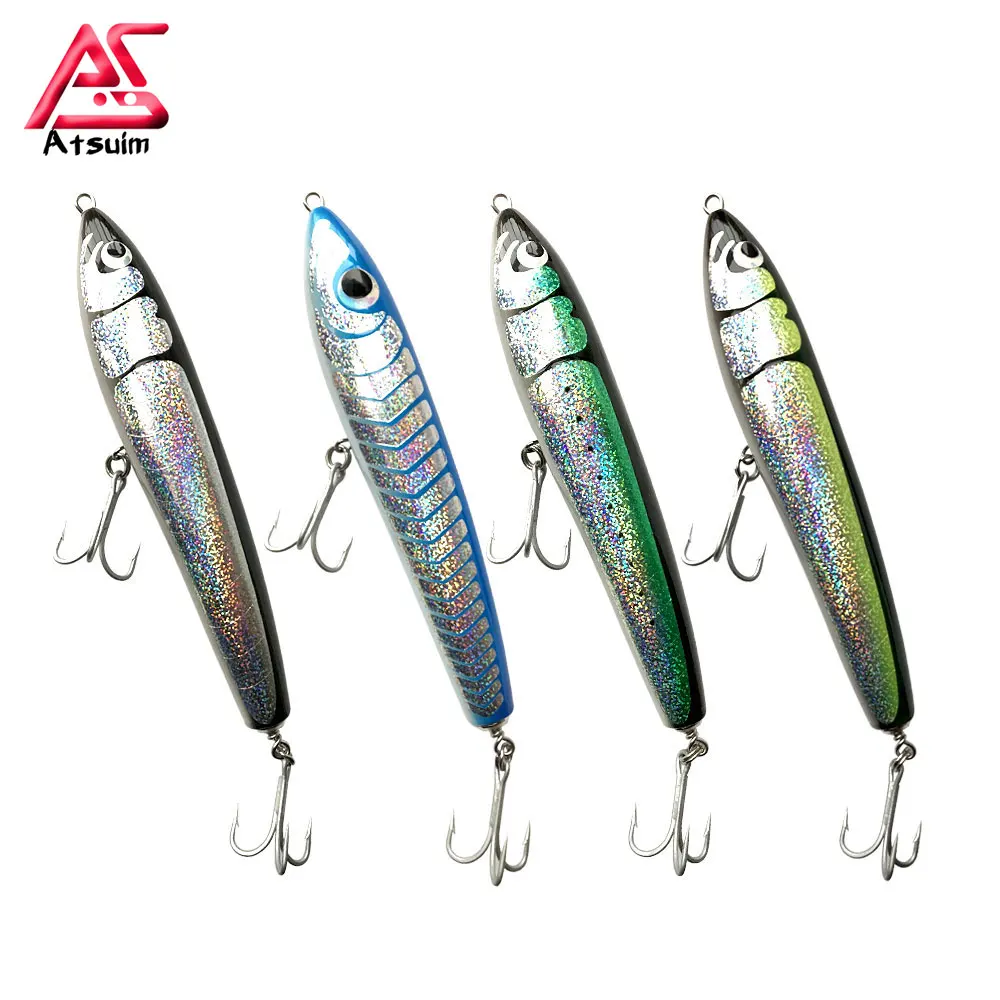 

AS 140g Wood Trolling Floating Fishing Lure Wooden Pencil GT Stickbaits Topwater Hard Bait Artificial Saltwater Fishing Tackle