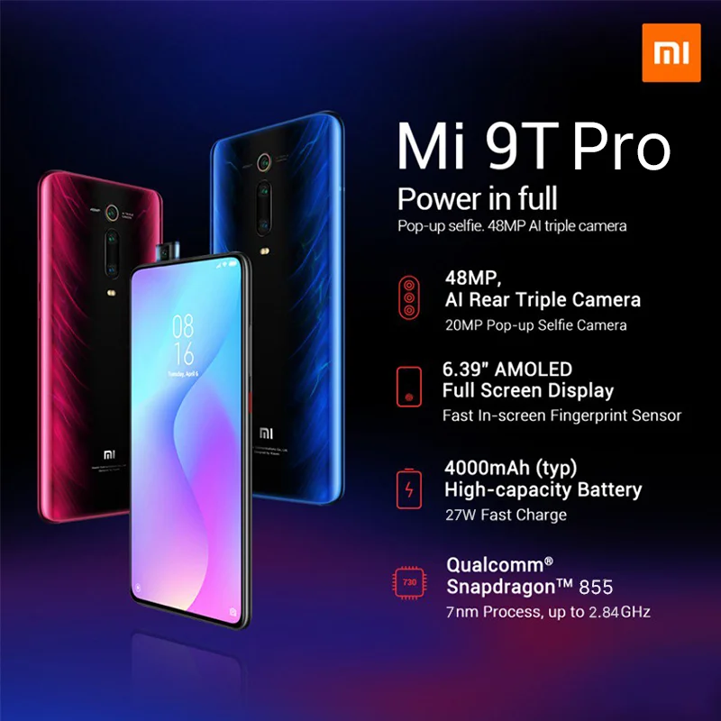 Смартфон Xiaomi Mi 9T pro 6GB 128GB с глобальной версией, камера Snapdragon 855, 48 МП, 4000 мА/ч, экран 6,39 дюйма, Fingerprient Popup QC 4,0