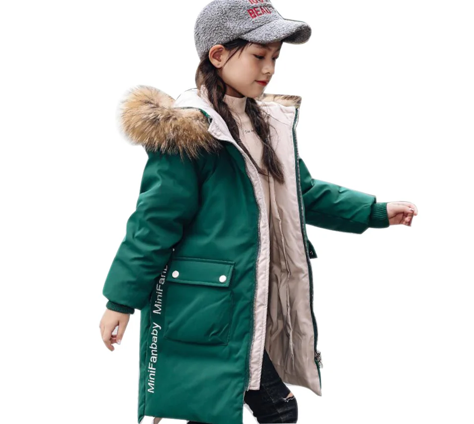 

Girls' down jacket medium length 2019 new children's thickened white duck down winter coat ND035