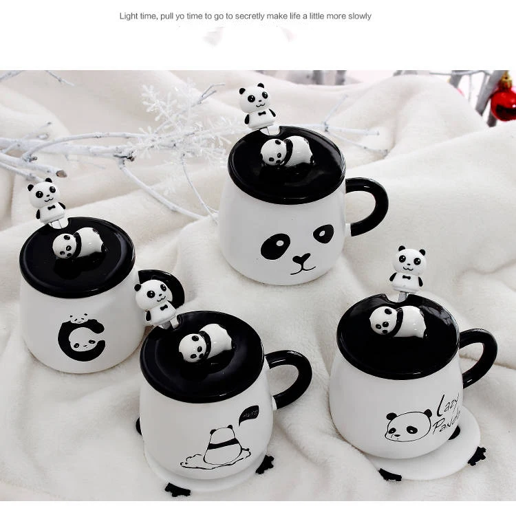 Panda Mug Coffee Breakfast Cup Large Capacity Water Glass Milk Cup Creative Cartoon Ceramic Cup with Lid with Spoon Coffee Cup
