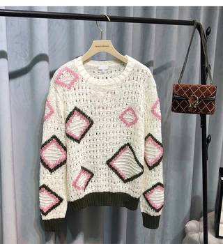 

2020 New Autumn Sweaters High Fashion Hollow Out Hook Flower O Neck Casual Pullover Sweater