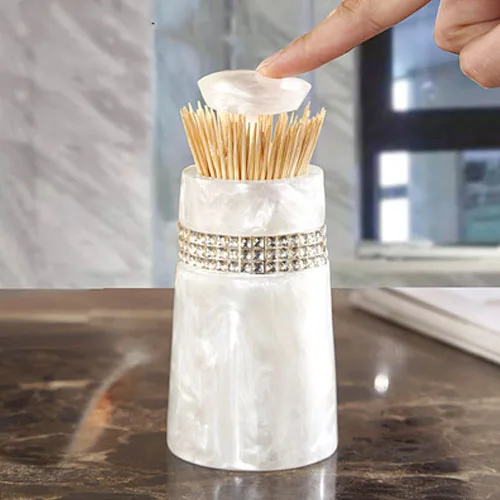 Pearl White JINSERTA мраморная коробка для хранения зубочисток из смолы роскошный автоматический держатель зубочисток креативный декоративный органайзер для гостиной - Цвет: Pearl White