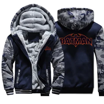 

Superhero Batman Comic Hooded Jackets Mens Winter Windproof Thick Fleece Hat Hooded Jackets 2020 Male Loose Fit Coats Camouflage