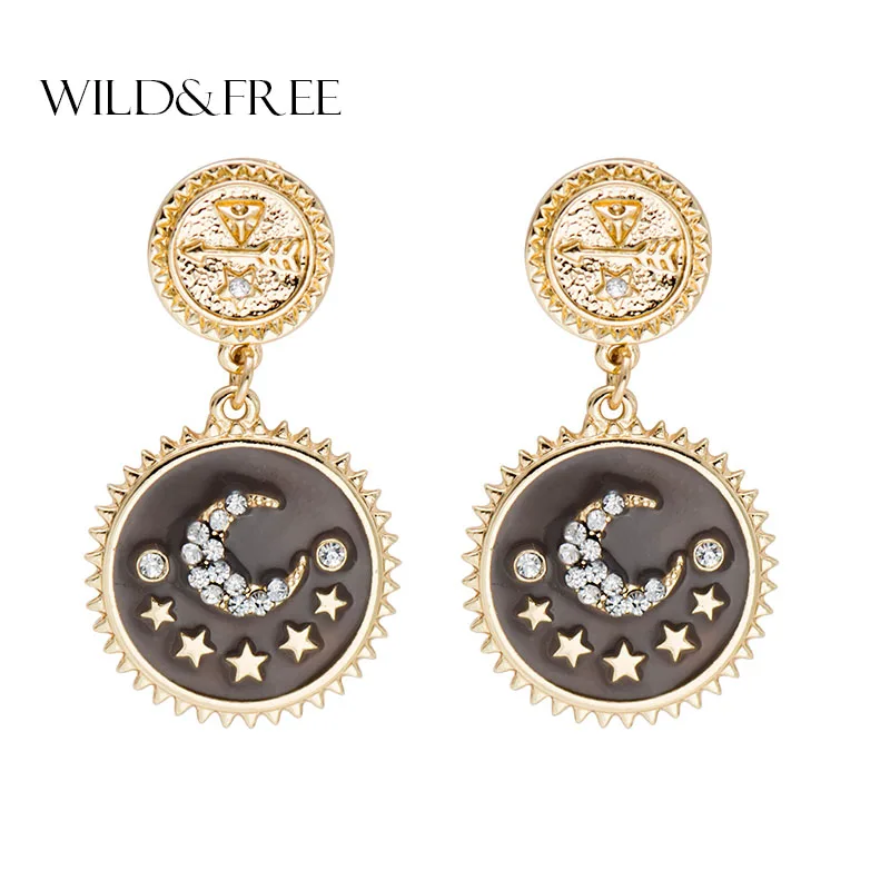 

Wild & Free Vintage Statement Round Coin Dangle Earrings Moon Star Crystal Earrings For Women Party Jewelry