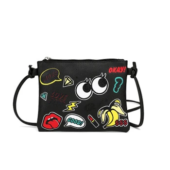 

EXCELSIOR Casual Mini Women's Bags Hot Cartoon Graffiti Printed Women's Handbag Mini Crossbody Shoulder Bag Black PU Leather #20