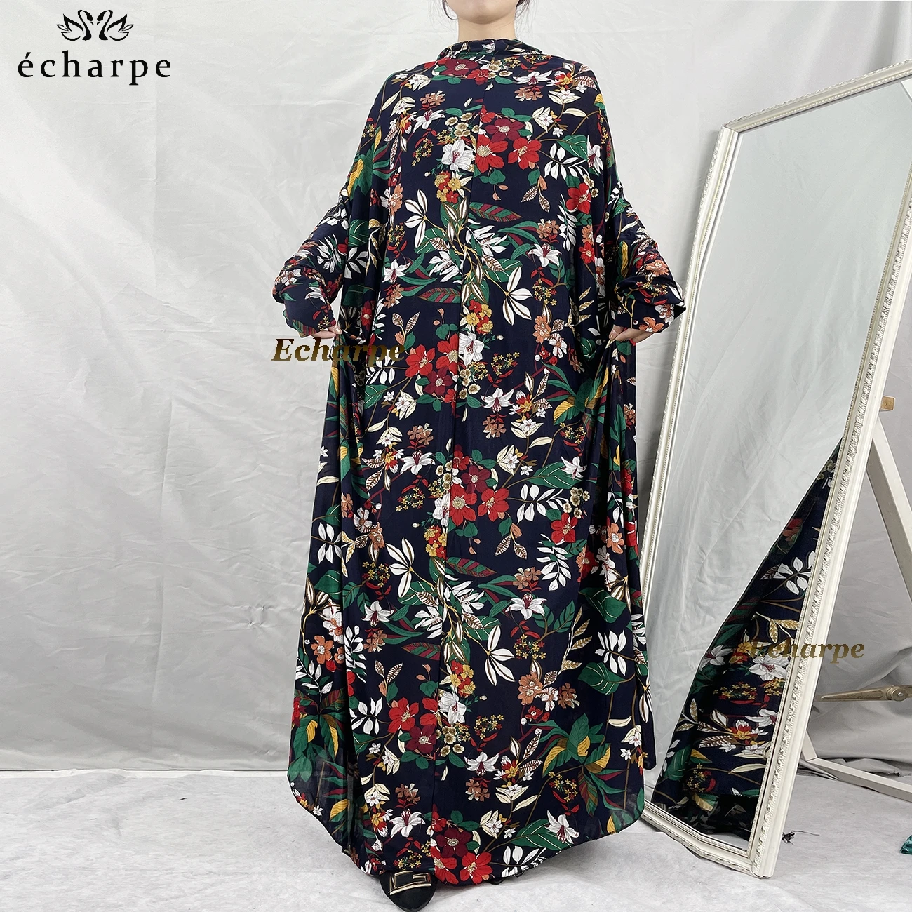 peças muçulmano hijabs vestido de oração feminino vestuário dubai abaya árabe jibab islam flores djellaba femmel khimar caftan roupas