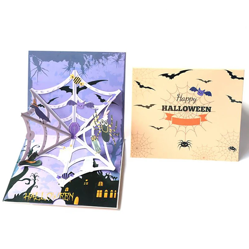  Creative 3D Greeting Card Carving Paper-cut Spider Cobweb Greeting Card Halloween Party Invitation  - 4000172923967