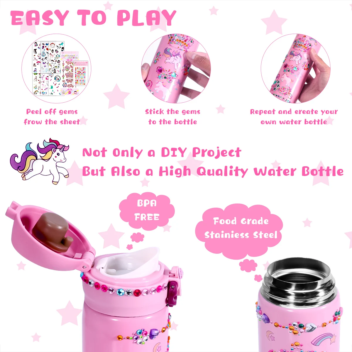 Girl Water Bottle for School Kid Sparkling Glitter Stainless Steel Thermos  with Sequins Lid Cystal Strap Cup Birthday Gift (girl green, 280 ml)