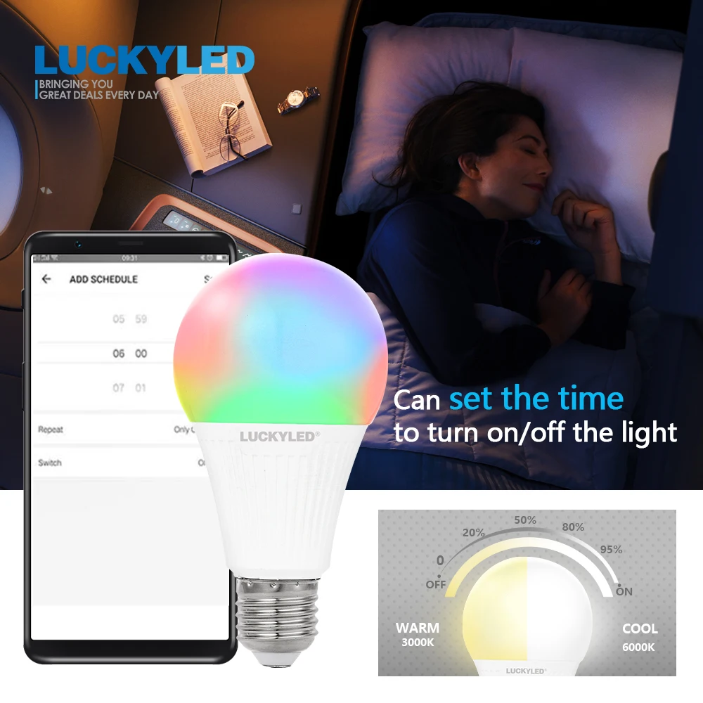 Счастливая светодиодный смарт лампы в виде E27 9 Вт 10 15 220v 110v Wifi лампа RGB затемнения