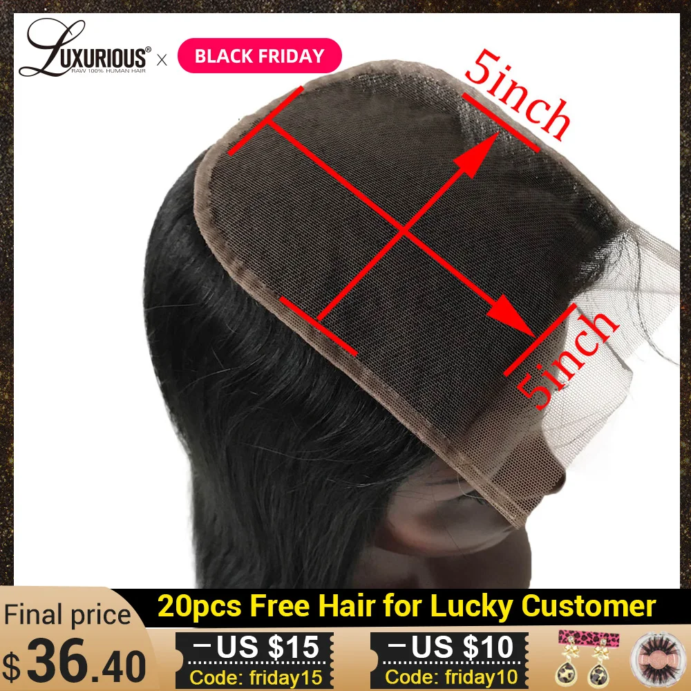 

Luxurious 5x5 Lace Closure Straight Brazilian Virgin Human Hair For Black Women Free Part Natural Hairline