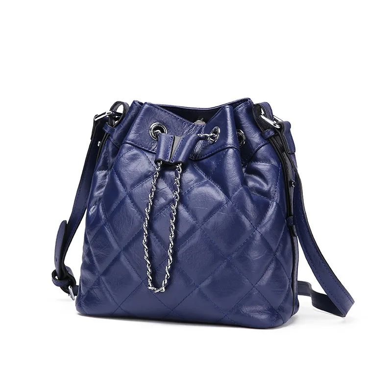 

Bag Women's New Style 2018 Solid Color One-Shoulder Oblique Large-Volume Genuine Leather Split Cowhide