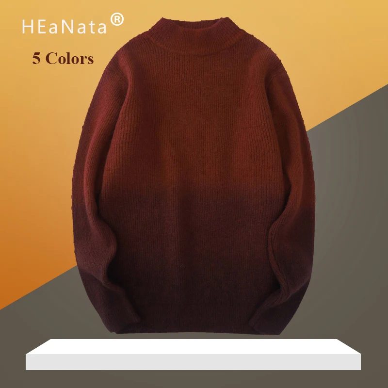 Autumn Winter New Cool Gradient Half-Collar Sweater Men's Plus-sized Coat Sweater Casual Fashion Red Knitwear Pullovers Male Autumn Winter New Cool Gradient Half-Collar Sweater Men's Plus-sized Coat Sweater Casual Fashion Red Knitwear Pullovers Male