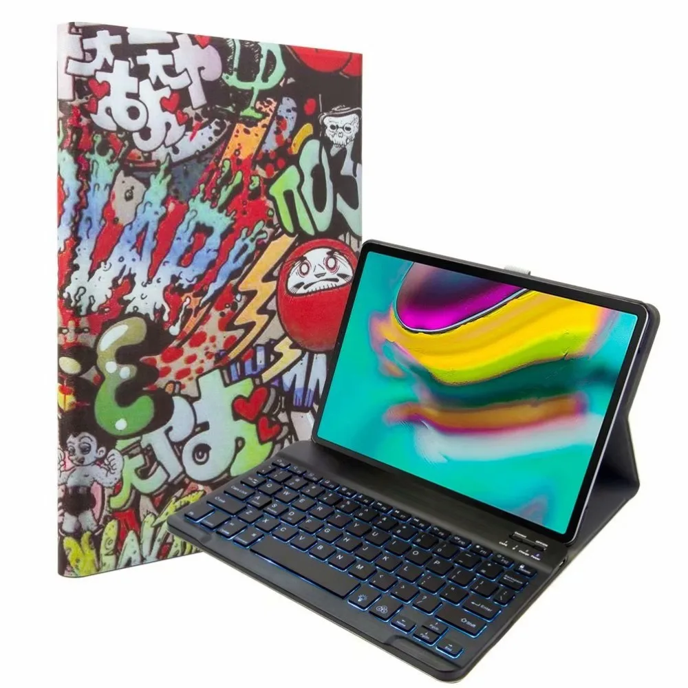Bluetooth клавиатура чехол для Samsung Galaxy Tab A 10,1 T720 T725 планшет ткань с 7 подсветкой Клавиатура с подсветкой крышка+ ручка+ пленка
