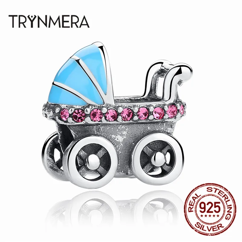 Trynmera 925 пробы серебро Детские коляски синий автомобиль Подвески Fit Браслет Diy Аксессуары подарок для женщин и девочек TA043