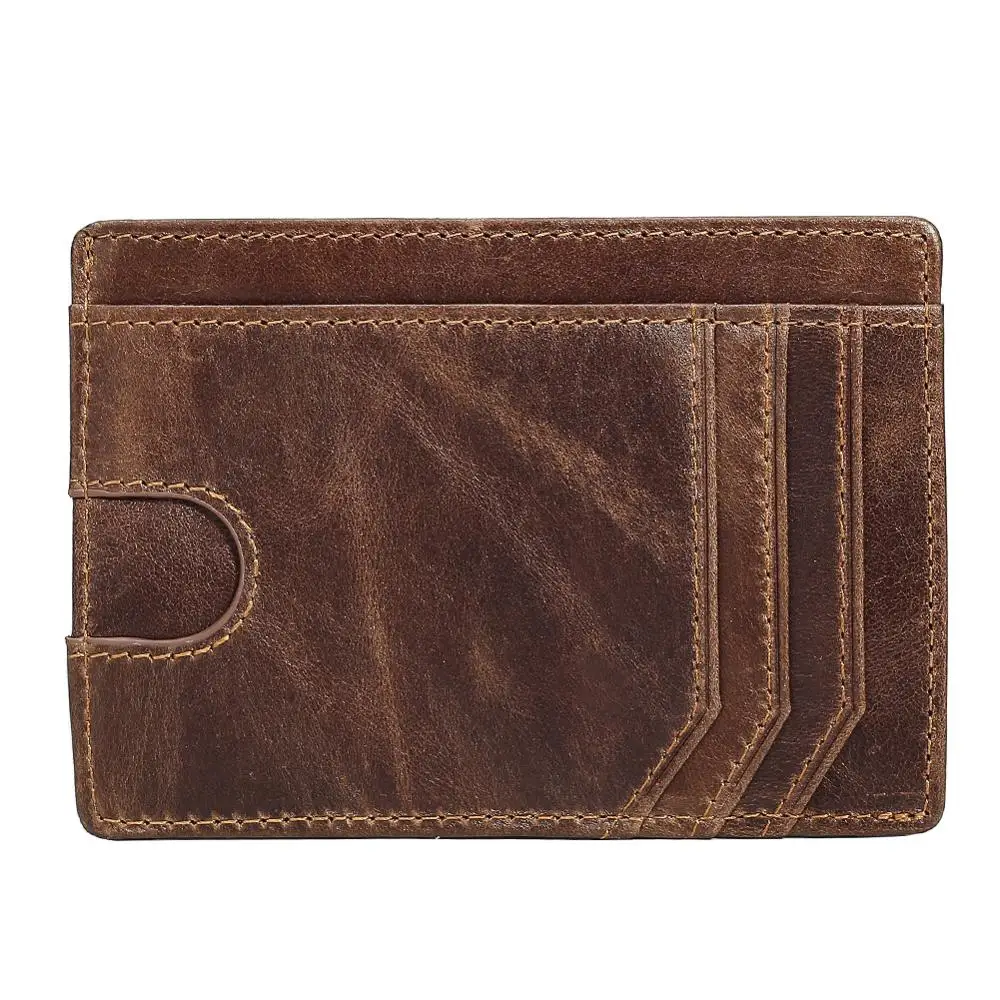 

Tiding New Genuine Leather Men’s Money Clip ID Card Holder Slim Wallet Vintage Credit Card Coin Purse RFID Blocking Brown 9254