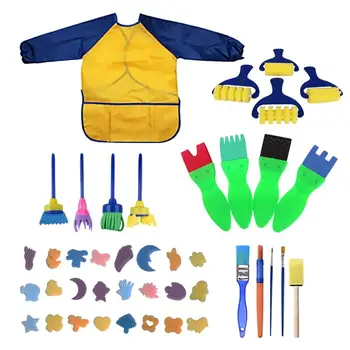 

42pcs/set DIY Art Painted Sponge Brushes and Apron Cloth Colorful Early Educational Graffiti Drawing Seal Painting Art Material