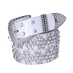 Limited Fashion Belt Women's Fashion Korean Full Diamond Inlaid Pu Multifunctional Round Rivet Pin Buckle Crystal Diamond Belt