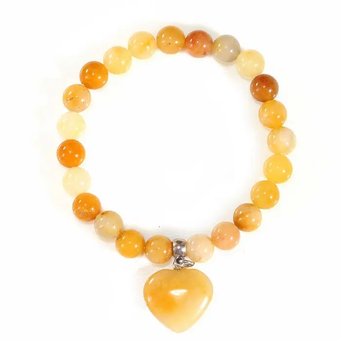 yellow jade Натуральный камень бусины 8 мм браслеты с сердцем Шарм эластичный фиолетовый розовый кристалл Howlite опал и т. Д - Окраска металла: yellow jade