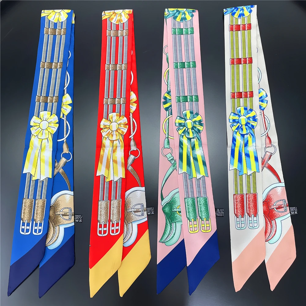 

Fashion Women Scarf 2024 Brand Design Silk Scarf Fashion Horse Rope Print Headband Skinny Bag Hair Scarves Neckerchief