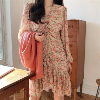 

Alien Kitty Chic Romance Florals Sexy Gentle 2020 Slim Pleated Trumpets Drawstring Ruffles Mermaid Dresses Vestido Robe Mujer