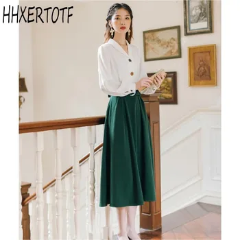 

spring autumn new fashion elegant women's clothing two-piece clothing set women white shirt +skirt 2 sets