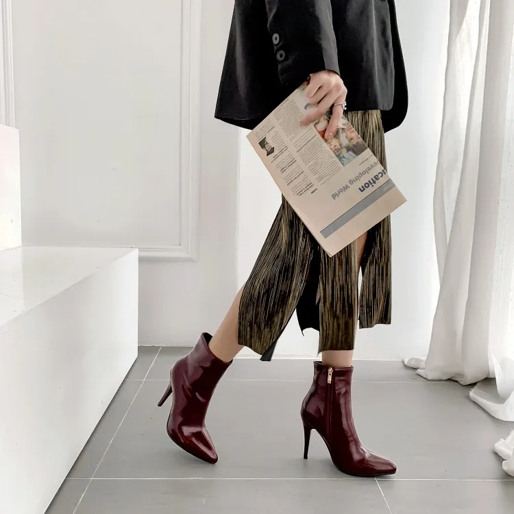 

Big Size 9 10 11-17 boots women shoes ankle boots for women ladies boots shoes woman winter Side zipper tapered heel