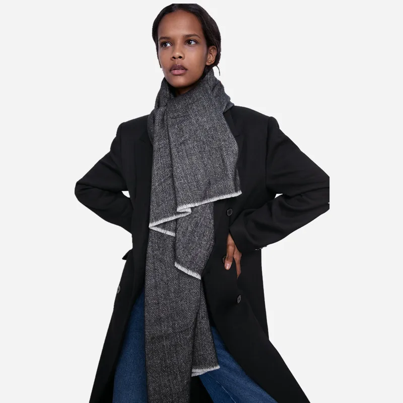Новое поступление женский черный кашемировый шарф-палантин с узором в елочку женский зимний толстый теплый arylic шаль обертывания брендовый шарф