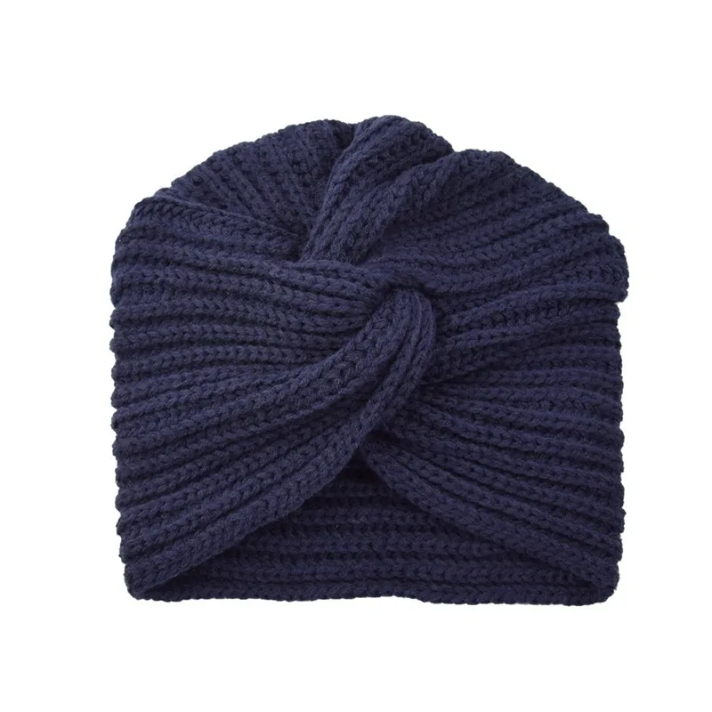 navy hat 1 шт. модная шапка для женщин банданы Тюрбан повязка на голову теплый вязаный головной убор шапка сплошной центр Крест женские шарфы для волос индийская шапка - Цвет: navy hat