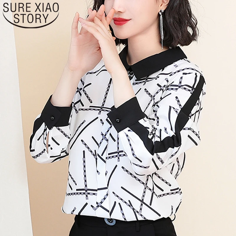 

2019 New Fashion Casual Chiffon Women Shirt Long Sleeve Women Tops Turn-down Collar Elegant Women Clothing Button Autumn 5984 50