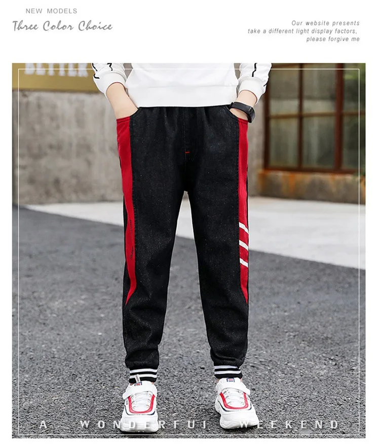 Spring Children‘s Jeans Boy Black And White with Pattern Trousers Big Boy Joint Casual Pants Spring And Autumn Korean-style