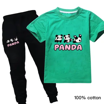 

2020 New Kids Girls Clothes Outfits Boys Short Sleeve Panda Kawaii T Shirt+pants Toddler Childrens Clothing Set Tracksuit