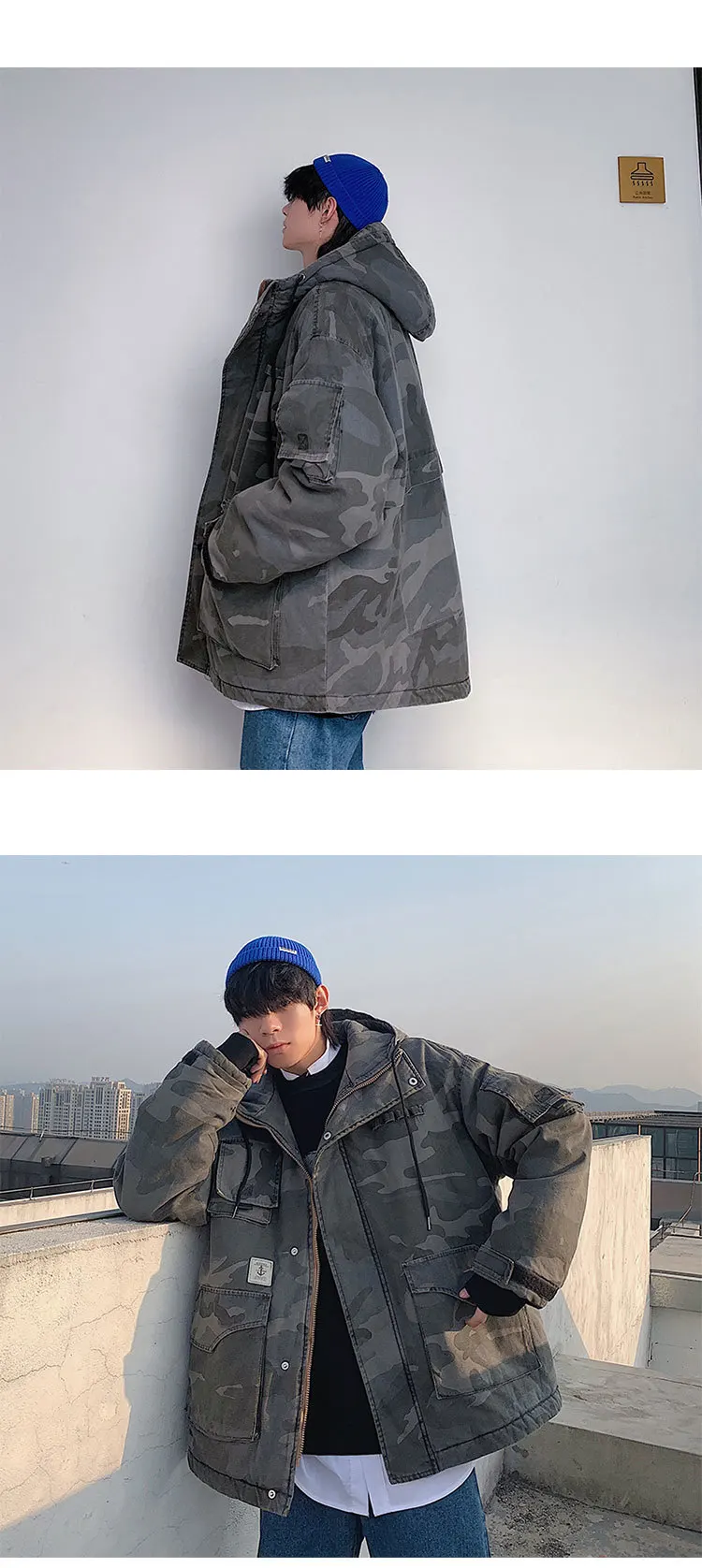 Winter New Camo Jacket Men's Warm Thick Fashion Parka Men Multi-pocket Tooling Jacket Man Wild Loose Cotton Hooded Coat Male