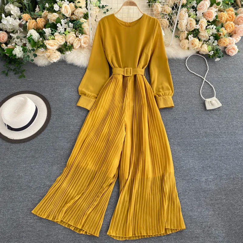 Teeuiear 2020 mince automne hiver pansement pleine longueur plissée combinaison décontracté femmes OL élégant combishort bureau à manches longues barboteuse | AliExpress