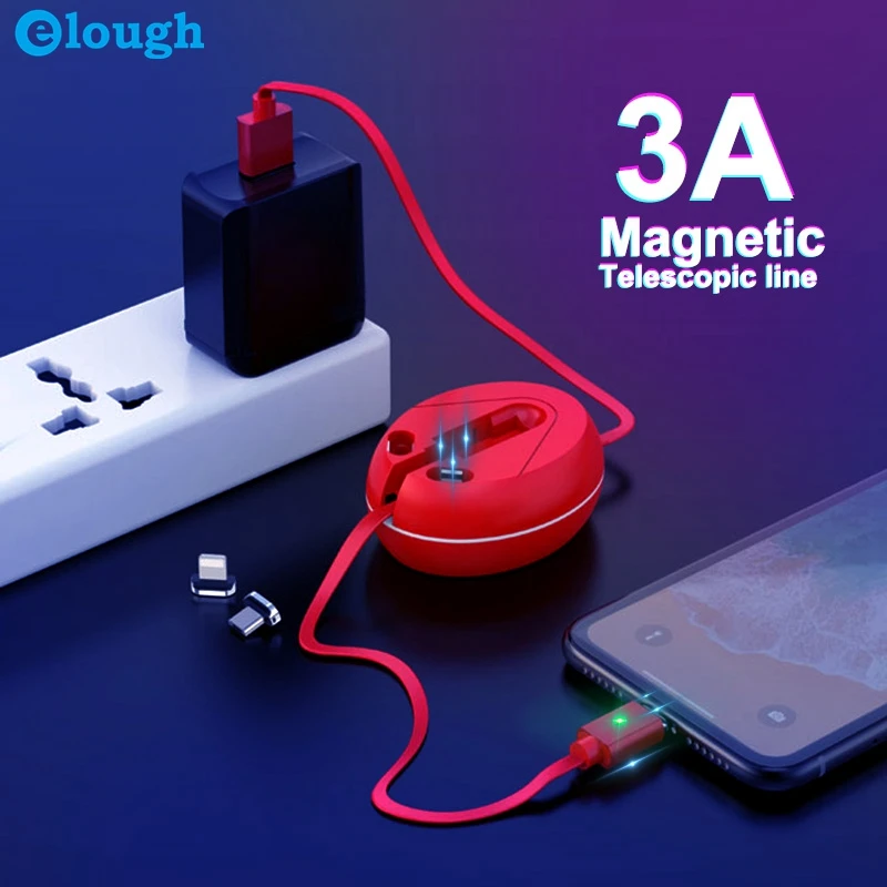 Магнитный кабель Elough 3 в 1 магнитный Телескопический Micro USB C для быстрой зарядки