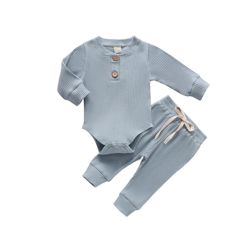 

0-24M Newborn Baby Clothes 2Pcs Cotton Comfortable Solid Infant Boys Girls Suit Long Sleeve Romper+ Pants