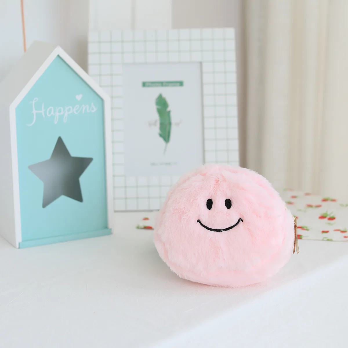 pink smiley Kawaii еда в форме фруктов пенал клубника, ананас косметичка ручка Сумочка для хранения косметики кошелек для монет Кошельки для подарка - Цвет: pink smiley