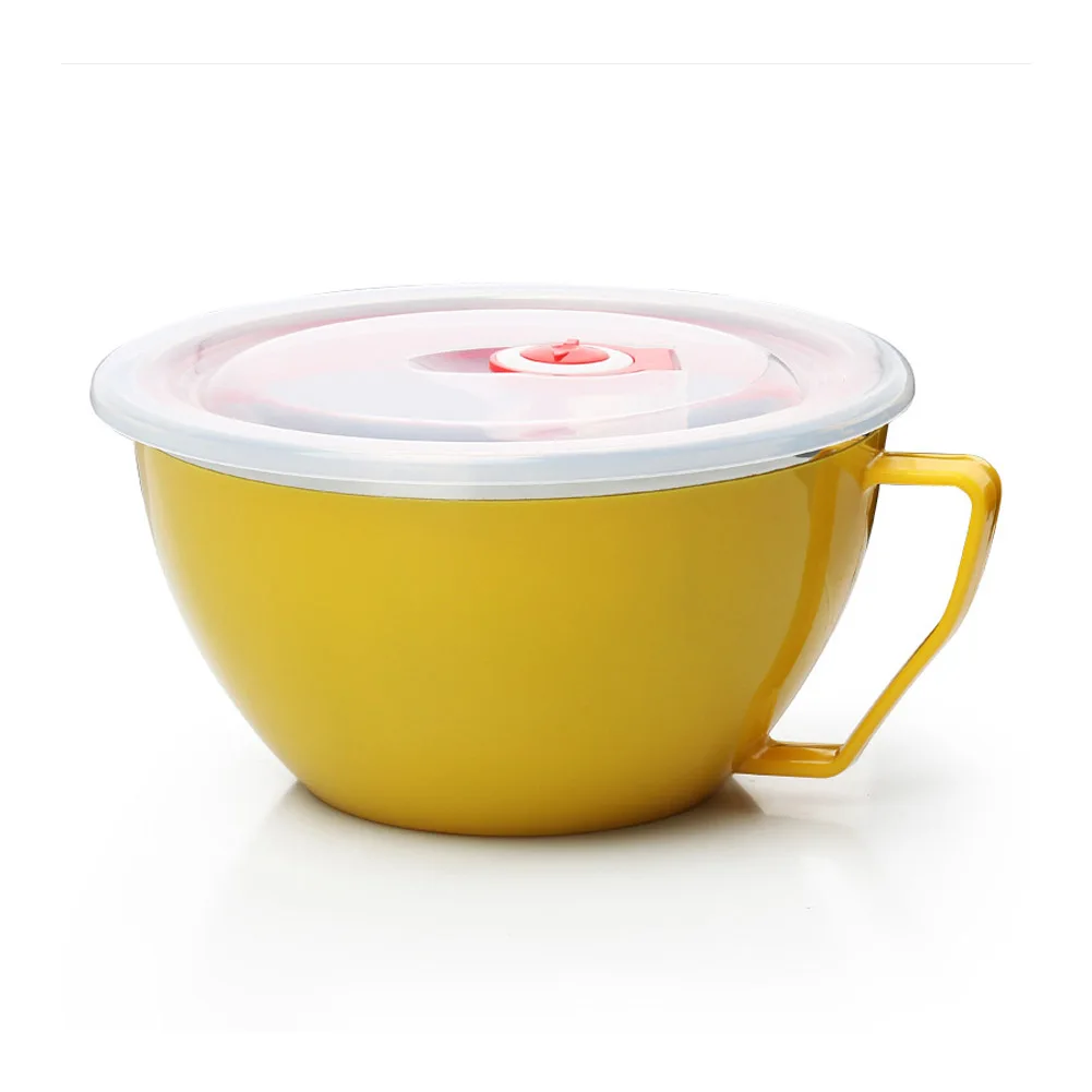 

900ml Noodle Bowl With Lid Handle Stainless Steel Plastic Leak-Proof Food Container Rice Soup Bowls OCT998